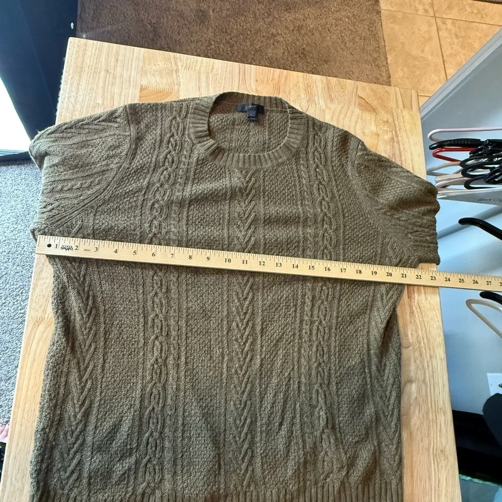 J. Crew Sweater Green Cable Knit Wool Blend Pullover Crewneck F5085 Size L